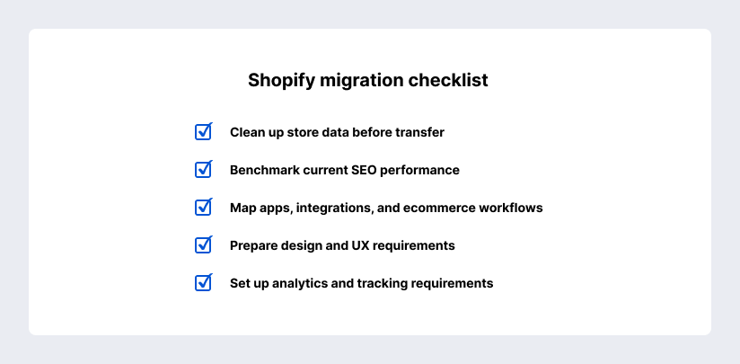 Checklist to migrate to Shopify